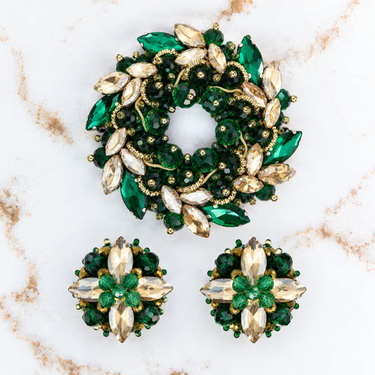 Zestaw Azzura Emerald - Broszka & Kolczyki