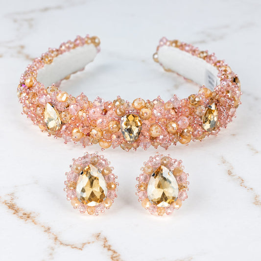 Zestaw Liberty Pink Champagne - Opaska & Kolczyki