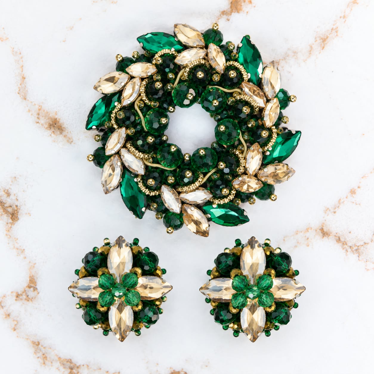 Zestaw Azzura Emerald - Broszka & Kolczyki