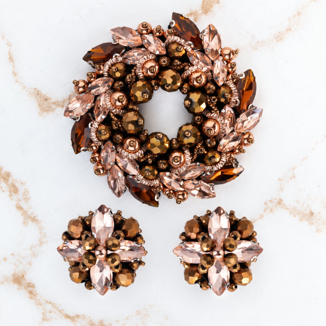 Zestaw Azzura Rose Bronze - Broszka & Kolczyki