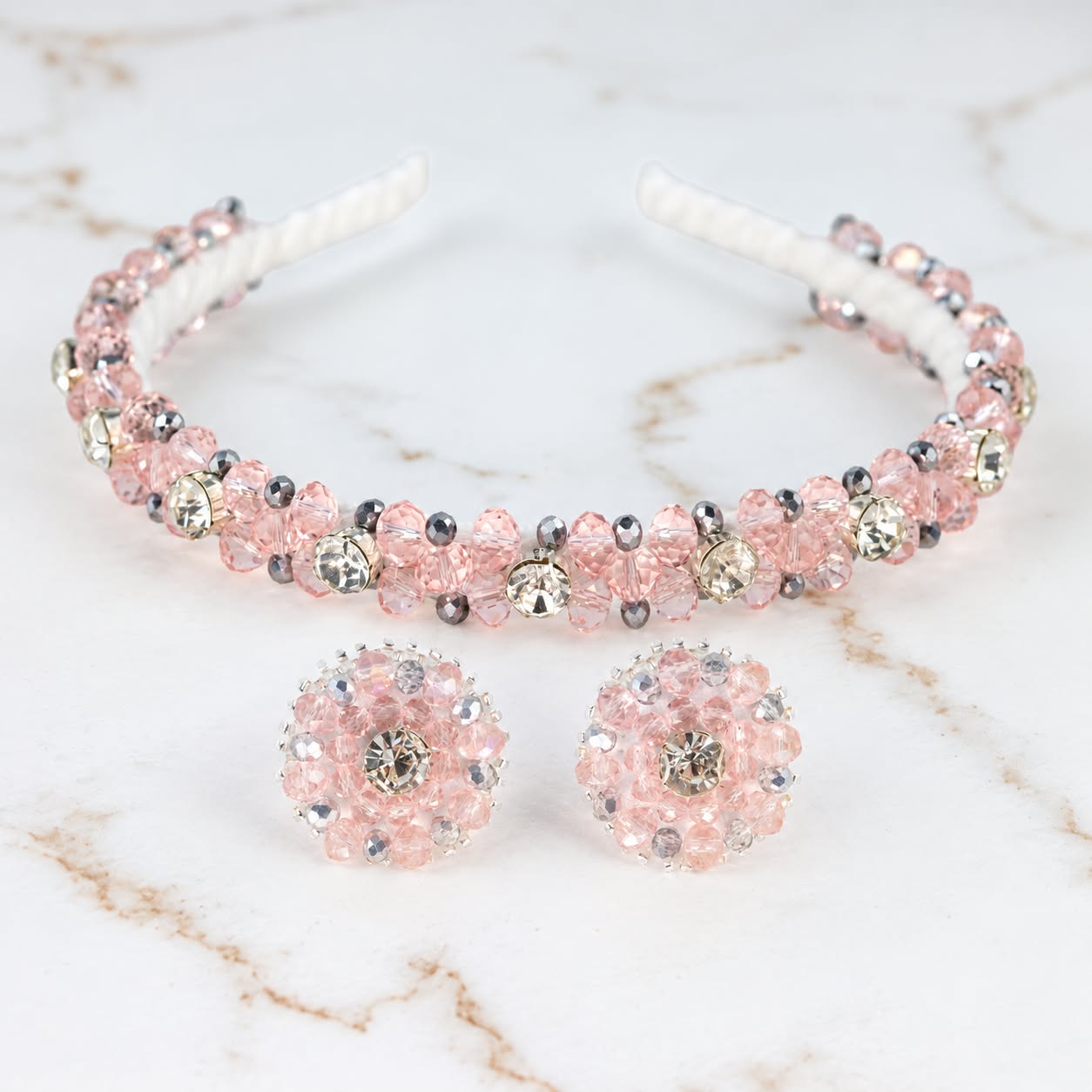 Zestaw Lumina Silver Pink  - Opaska & Kolczyki