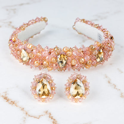 Zestaw Liberty Pink Champagne - Opaska & Kolczyki